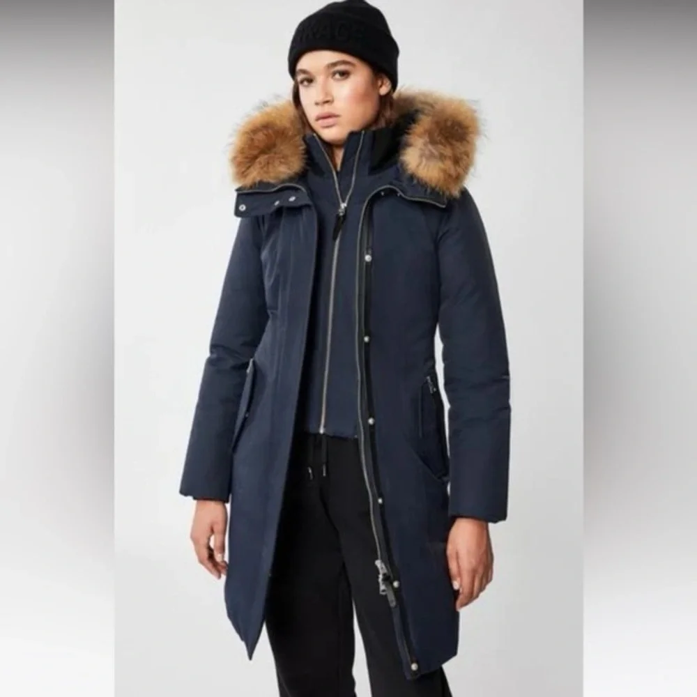 Mackage Dark Blue Puffer Coat with Faux Fur Hood - Picture 2 of 3